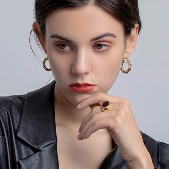 Twisited Gold Plated Chunky Hoop Earrings - Picture 2 of 7